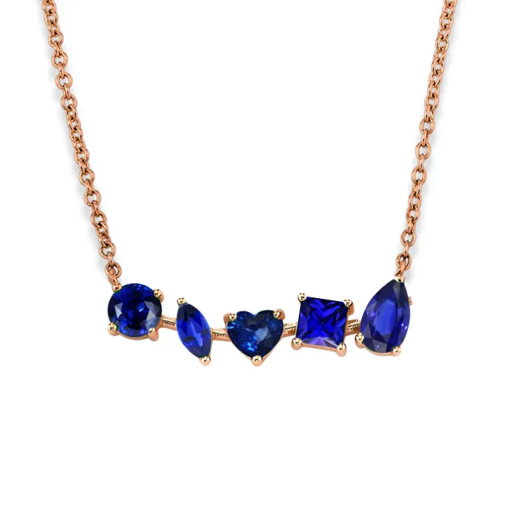 Multi-Shaped Blue Sapphire Bar Necklace