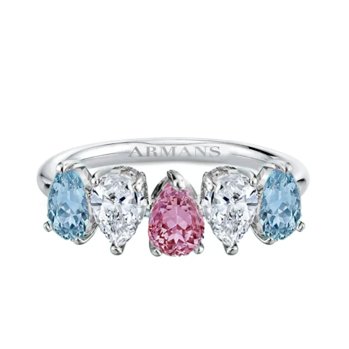 Multi-Stone Pear Half Band