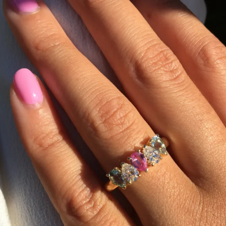 Multi-Stone Pear Half Band