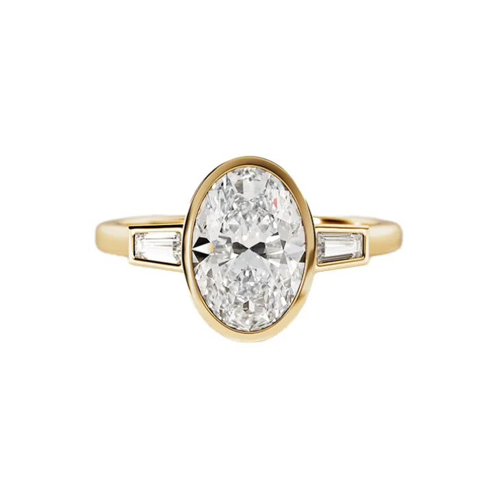 Oval Bezel Set Trilogy Engagement Ring