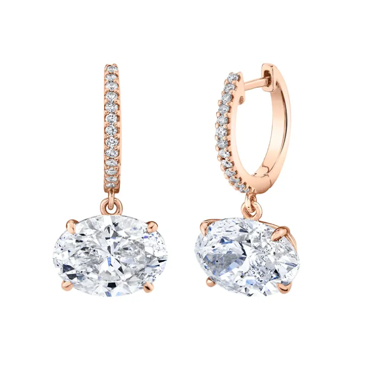 Oval Diamond Dangle Huggies