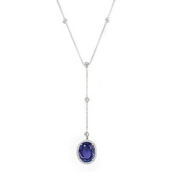 Oval Tanzanite and Diamond Drop Necklace