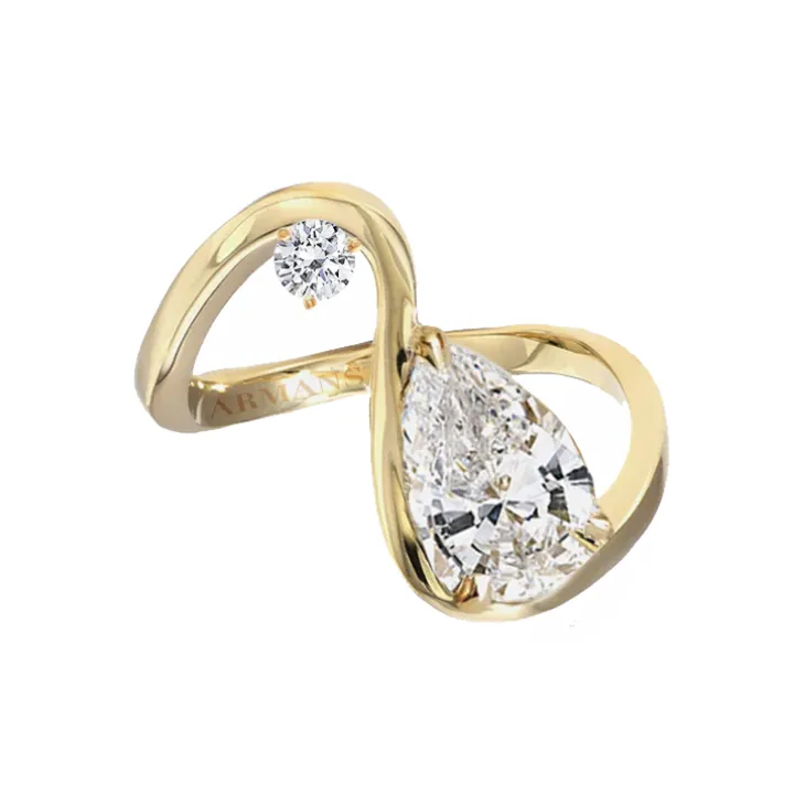 Pear and Round Diamond Twist Ring