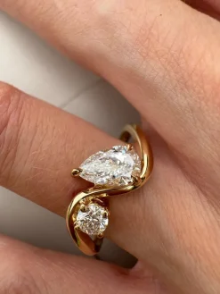 Pear and Round Lab Grown Diamond Twist Ring