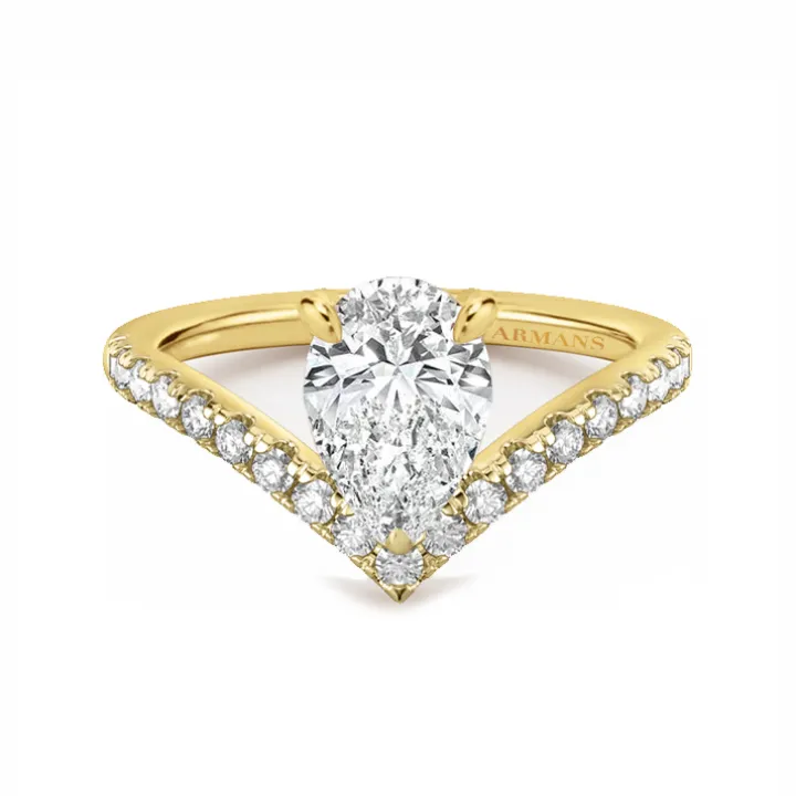 Pear Diamond V Ring with Diamond Band