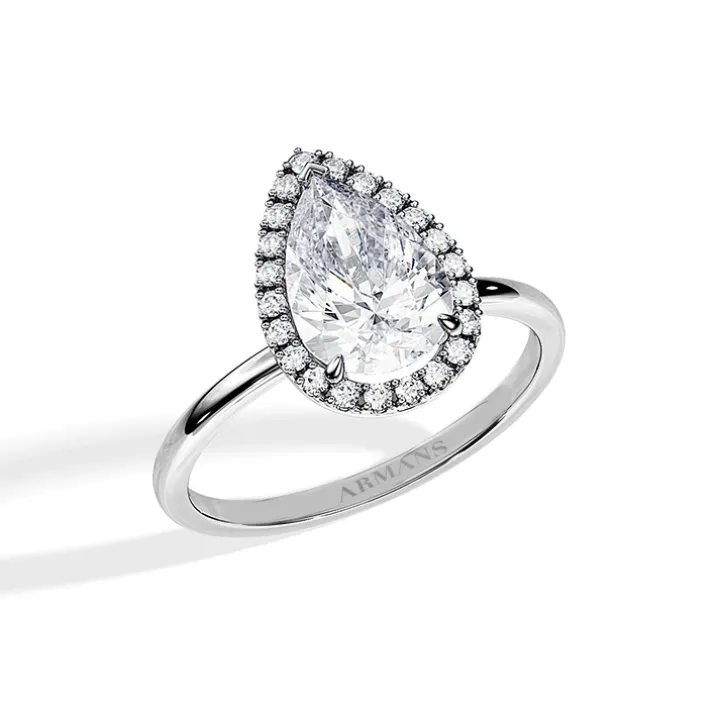Pear Halo Engagement Ring With Plain Band