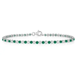 Petite Alternating Green Emerald and Diamond Tennis Bracelet