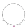 Pink Sapphire and Diamond Dangling Heart Tennis Necklace