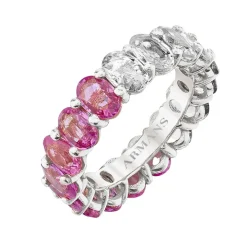 Pink Sapphire and Oval Diamond Wedding Band