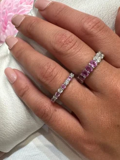 Pink Sapphire and Oval Diamond Wedding Band