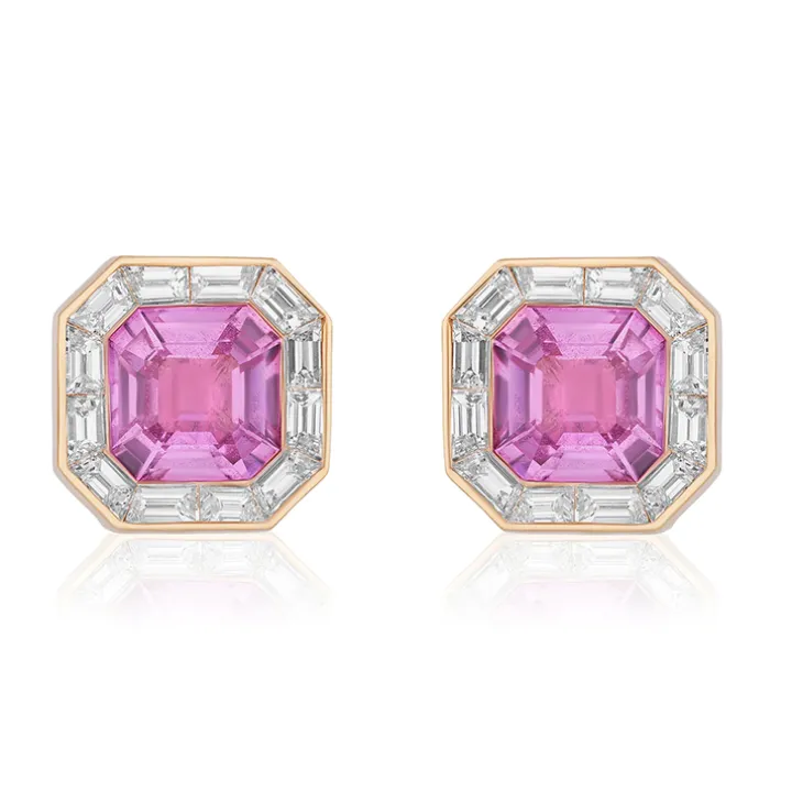 Pink Sapphire Asscher Halo Studs