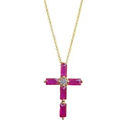 Pink Sapphire Emerald Cut Cross Necklace