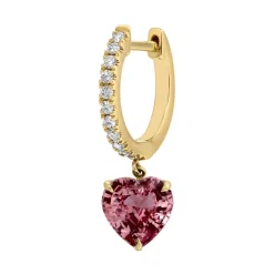 Pink Sapphire Heart Drop Diamond Huggies