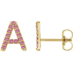 Pink Sapphire Initial Earrings