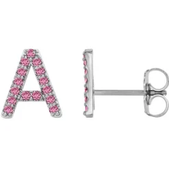 Pink Sapphire Initial Earrings