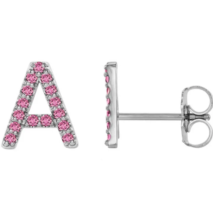 Pink Sapphire Initial Earrings