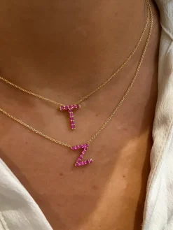 Pink Sapphire Initial Pendant