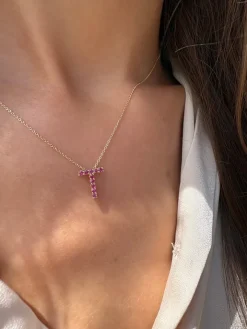 Pink Sapphire Initial Pendant