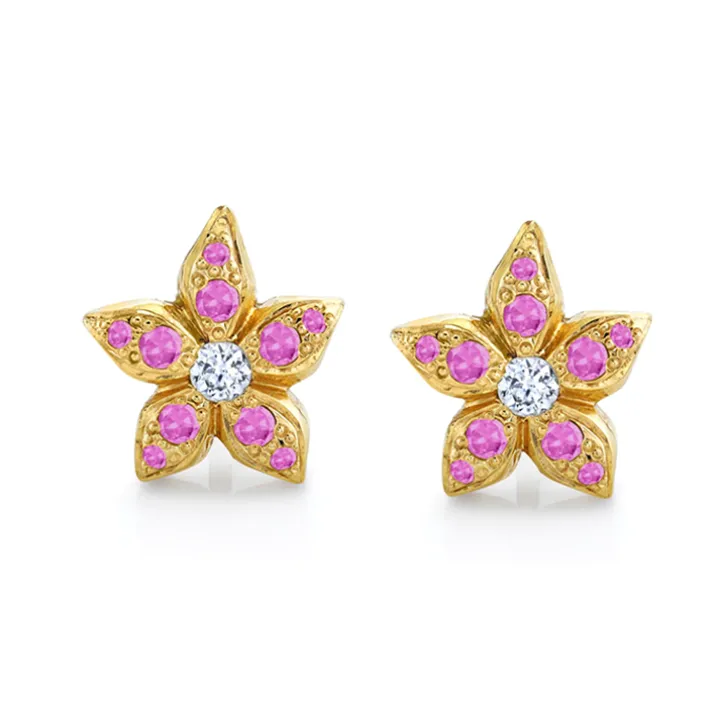 Pink Sapphire Star Earrings