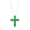 Prong Set Green Emerald Cross Necklace