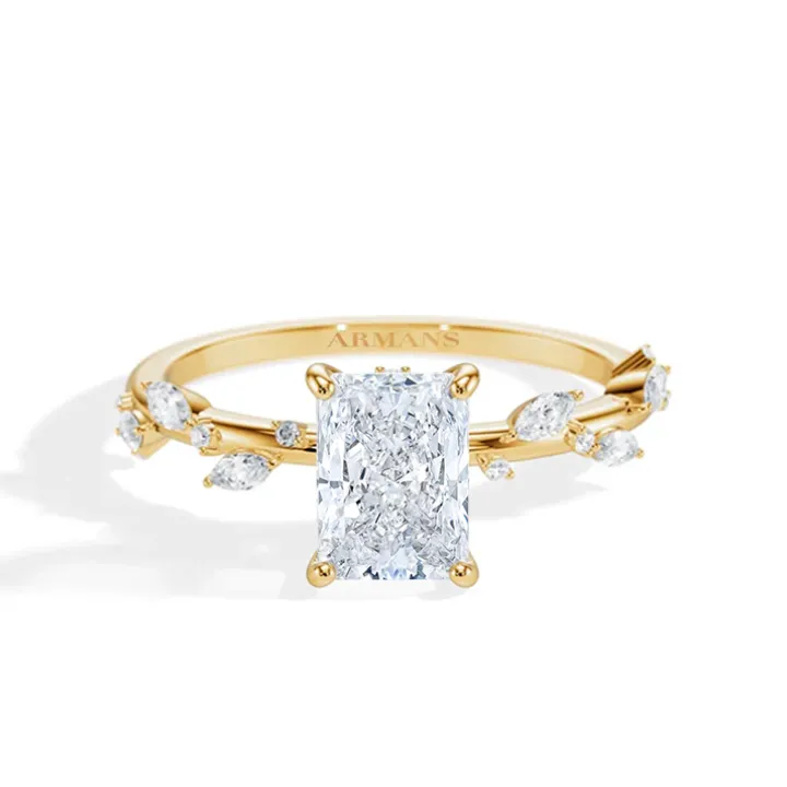 Radiant Diamond Leaf Engagement Ring
