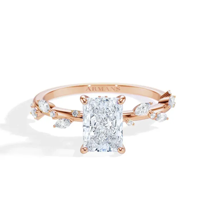 Radiant Diamond Leaf Engagement Ring