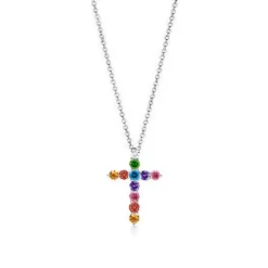Rainbow Diamond Cross Necklace