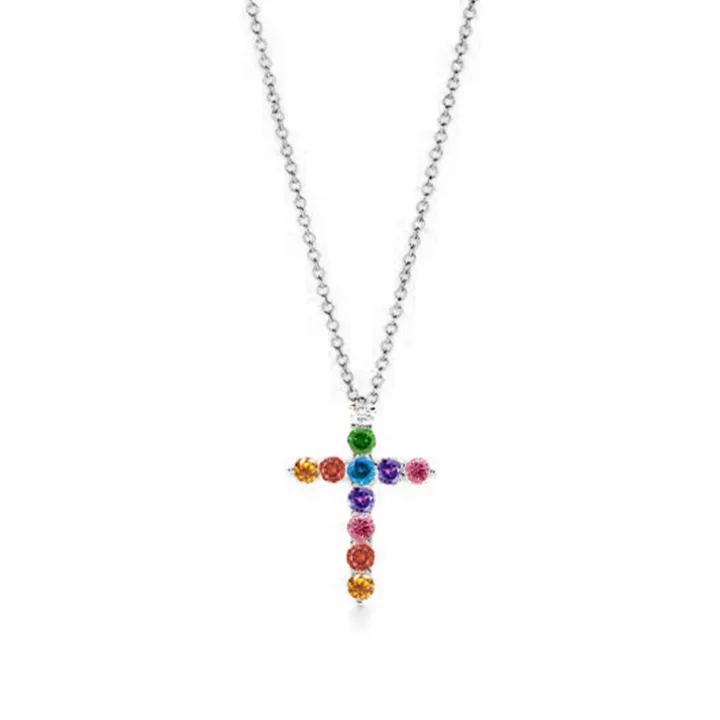 Rainbow Diamond Cross Necklace