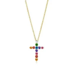 Rainbow Diamond Cross Necklace