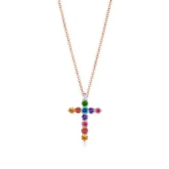 Rainbow Diamond Cross Necklace