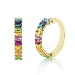 Rainbow Multi-Coloured Gemstone Hoop Earrings