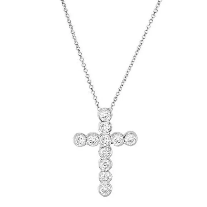 Round Bezel Set Diamond Cross Necklace