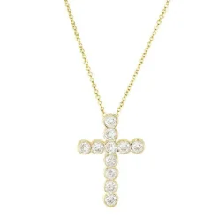 Round Bezel Set Diamond Cross Necklace