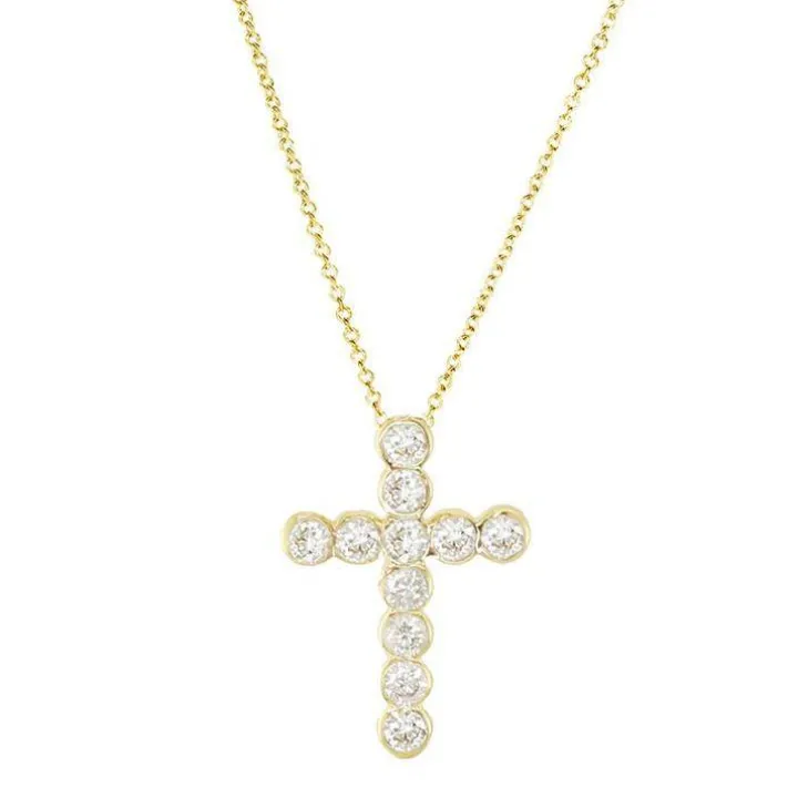 Round Bezel Set Diamond Cross Necklace