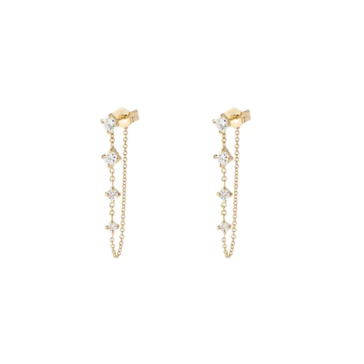 Round Diamond Droplet Chain Earrings