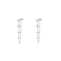 Round Diamond Droplet Chain Earrings