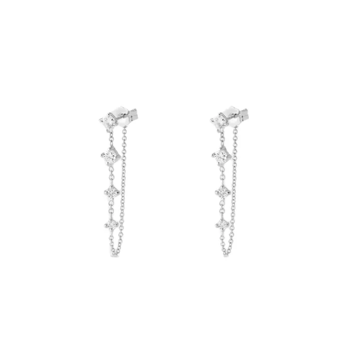 Round Diamond Droplet Chain Earrings