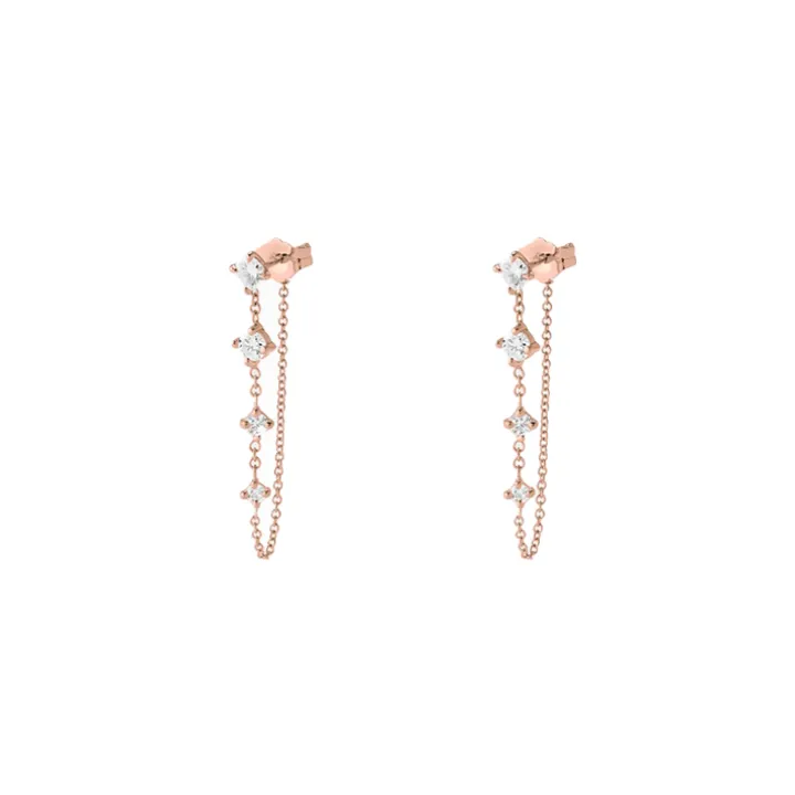 Round Diamond Droplet Chain Earrings