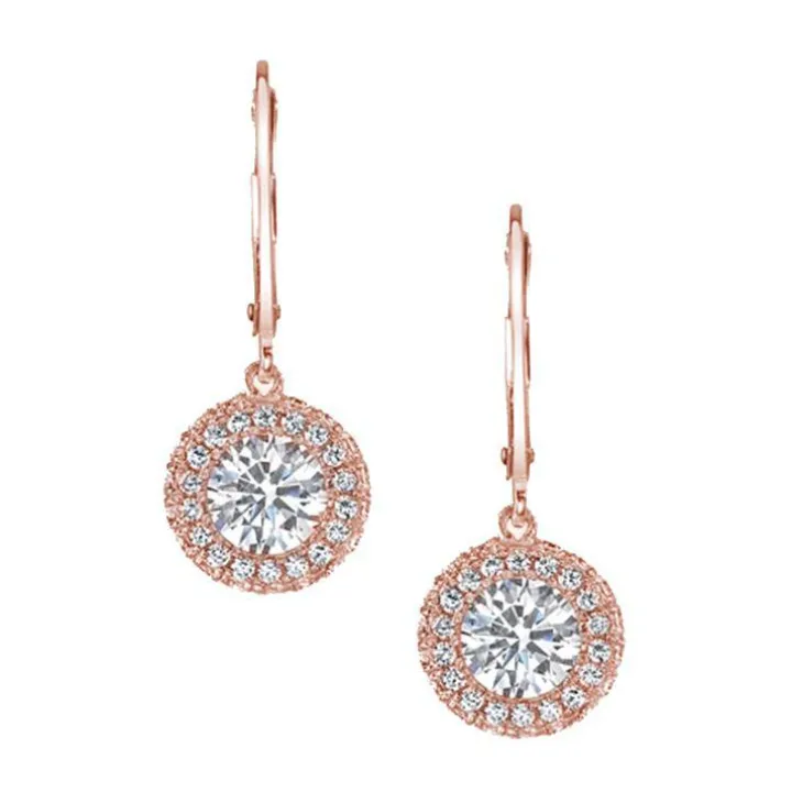 Round Halo Drop Earrings