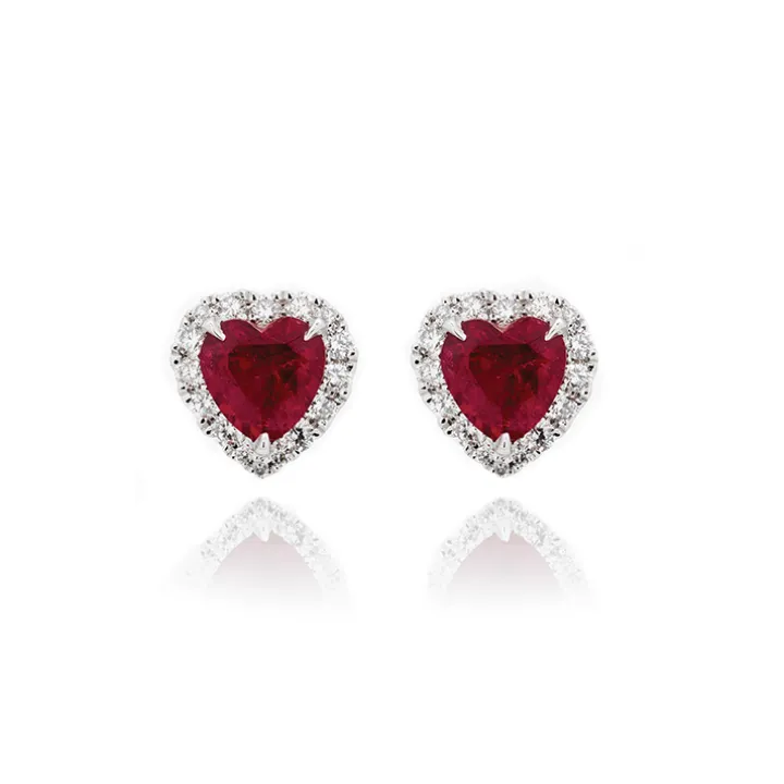 Ruby Diamond Heart Studs