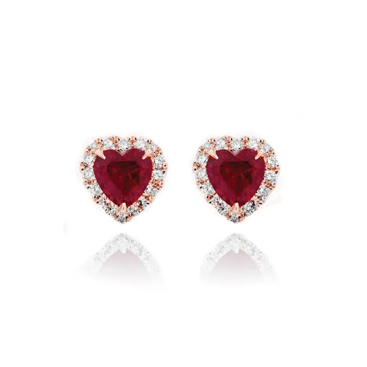 Ruby Diamond Heart Studs