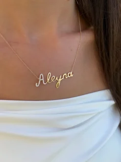 Script Name Necklace with Diamond Accent
