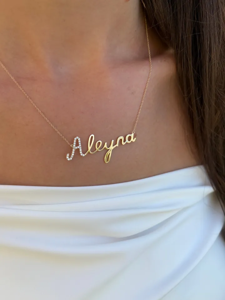 Script Name Necklace with Diamond Accent