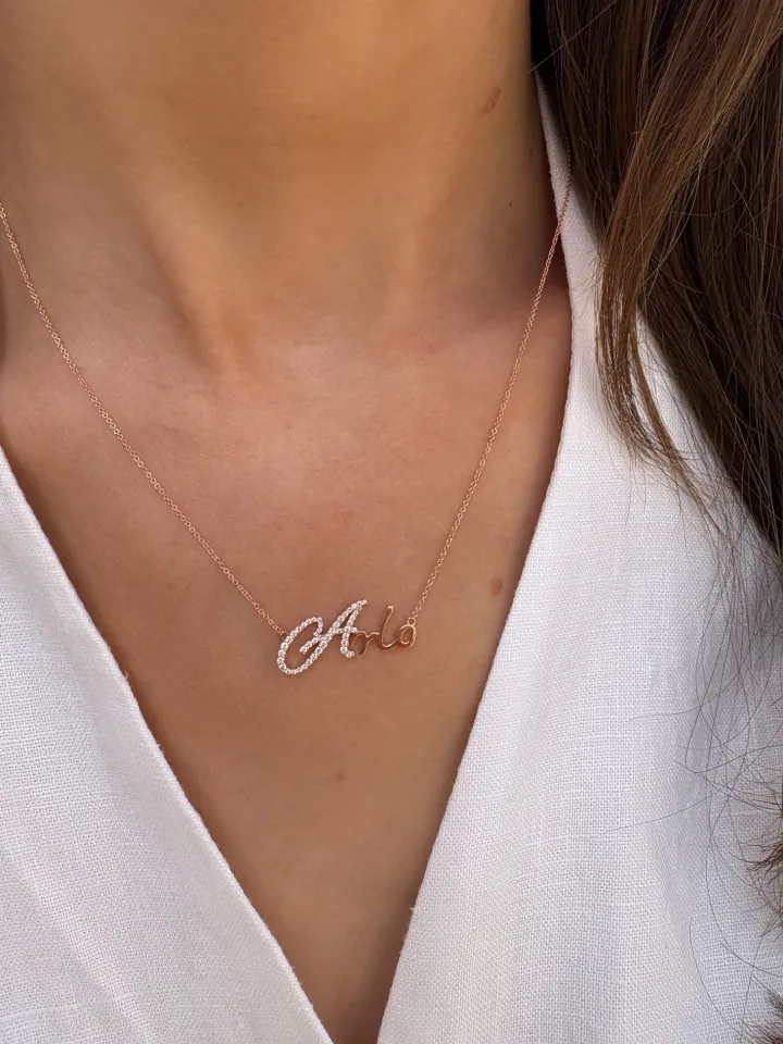 Script Name Necklace with Diamond Accent