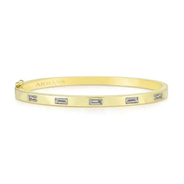 Solid Gold and Baguette Diamond Bangle