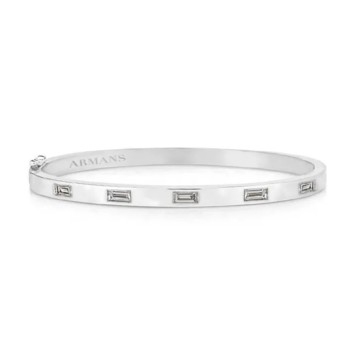Solid Gold and Baguette Diamond Bangle