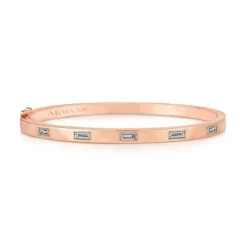 Solid Gold and Baguette Diamond Bangle