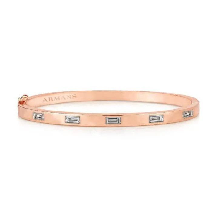 Solid Gold and Baguette Diamond Bangle