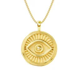 Solid Gold Evil Eye Disc Pendant