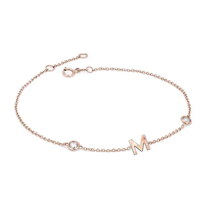 Solid Gold Initial Bracelet with Diamond Orbit